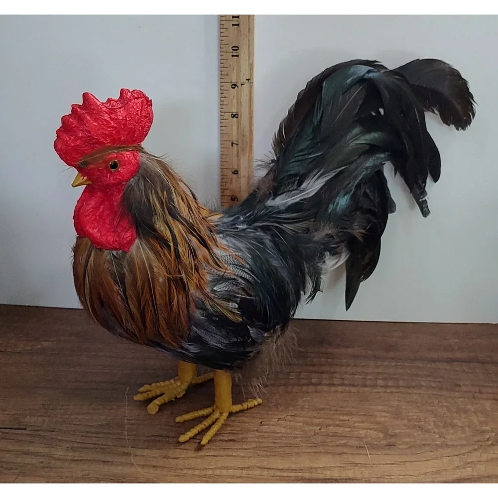 Realistic Rooster Chicken Real Feathers Farmhouse Decor Lot Of 3 D2